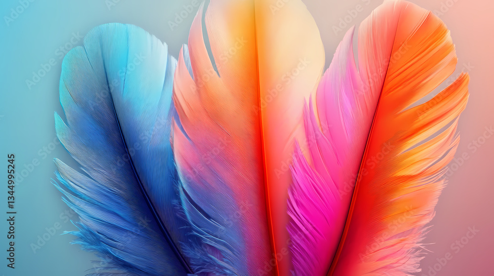 Close-Up of Colorful Feathers with Gradient Effects