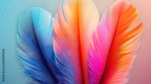 Obraz na płótnie Close-Up of Colorful Feathers with Gradient Effects w salonie