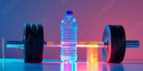 A workout theme featuring a dumbbell and a water bottle. The vibrant colors create an energizing atmosphere. Ideal for fitness and health purposes. AI