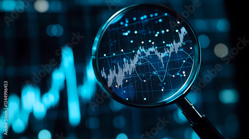 Stock Market Growth Trend on Graph Displayed Through Magnifying Glass