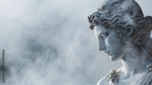 Obraz na płótnie Grecian statue, misty background, thoughtful pose, artistic concept w salonie