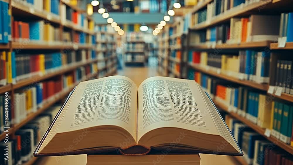 Old book in a library with bookshelves background, knowledge and wisdom concept Old book in a library with bookshelves background, knowledge and wisdom concept