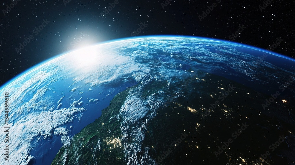 Obraz premium Stunning 3D Rendering of Earth with Detailed Continents and Atmosphere