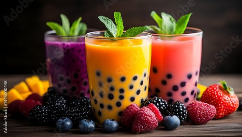 Wallpaper Mural A variety of colorful boba tea with fresh fruits and ingredients Torontodigital.ca