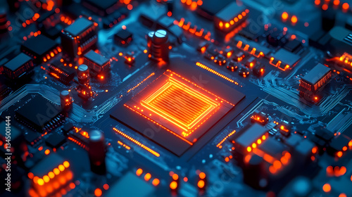 Obraz na płótnie Close-Up of Circuit Board with Glowing Processor w salonie