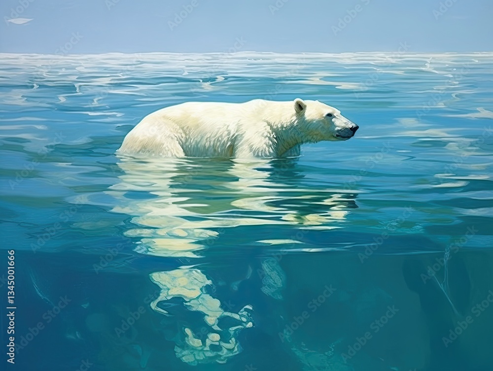 Naklejka premium Arctic Polar Bear Swimming in Calm Waters