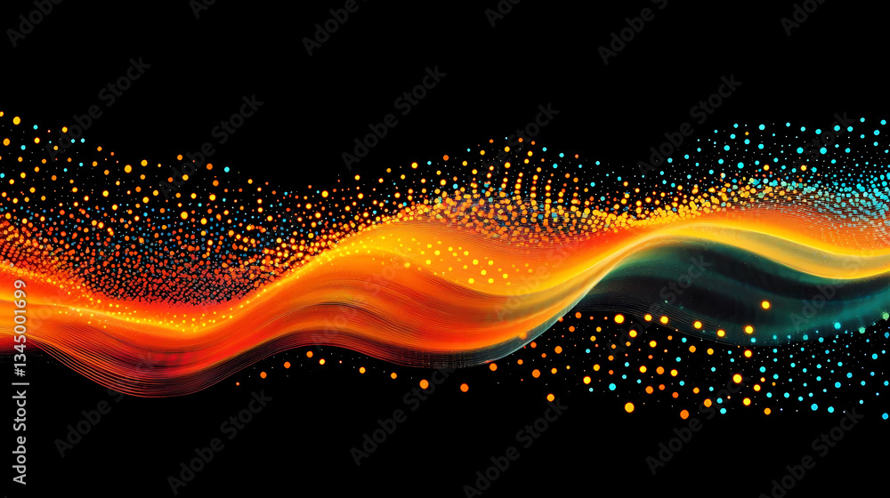 Flowing Waves of Orange and Yellow Lines with Dots