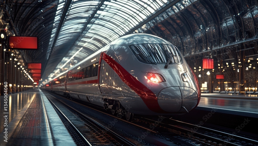 Naklejka premium High-speed train in a modern station