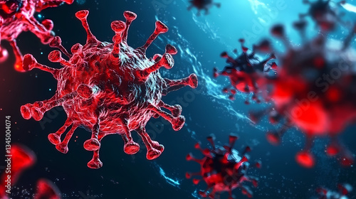 Obraz na płótnie Virus Cells Under Microscope with Red and Blue Tones w salonie