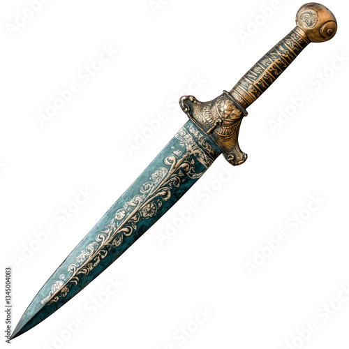 Egyptian bronze dagger, intricate handle, isolated on transparent background