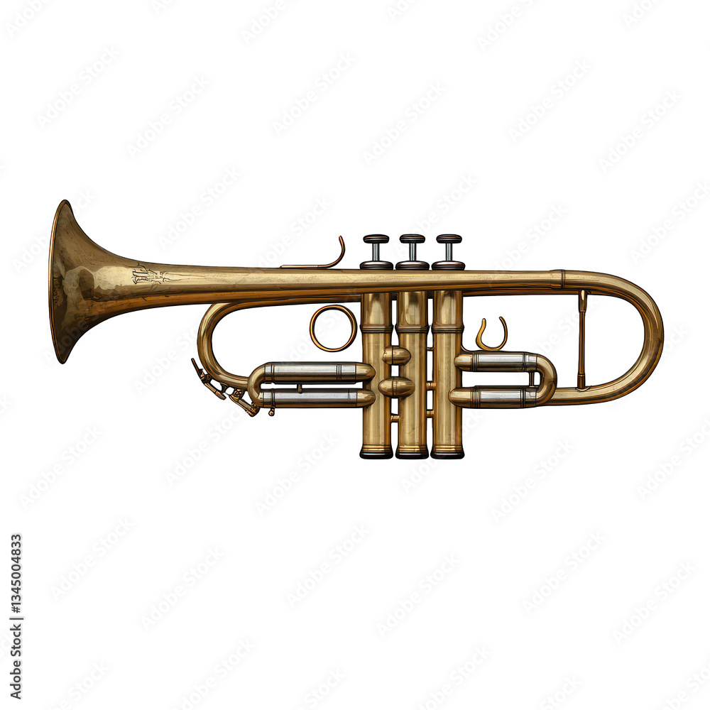 Obraz premium Greek brass trumpet, ceremonial design, isolated on transparent background