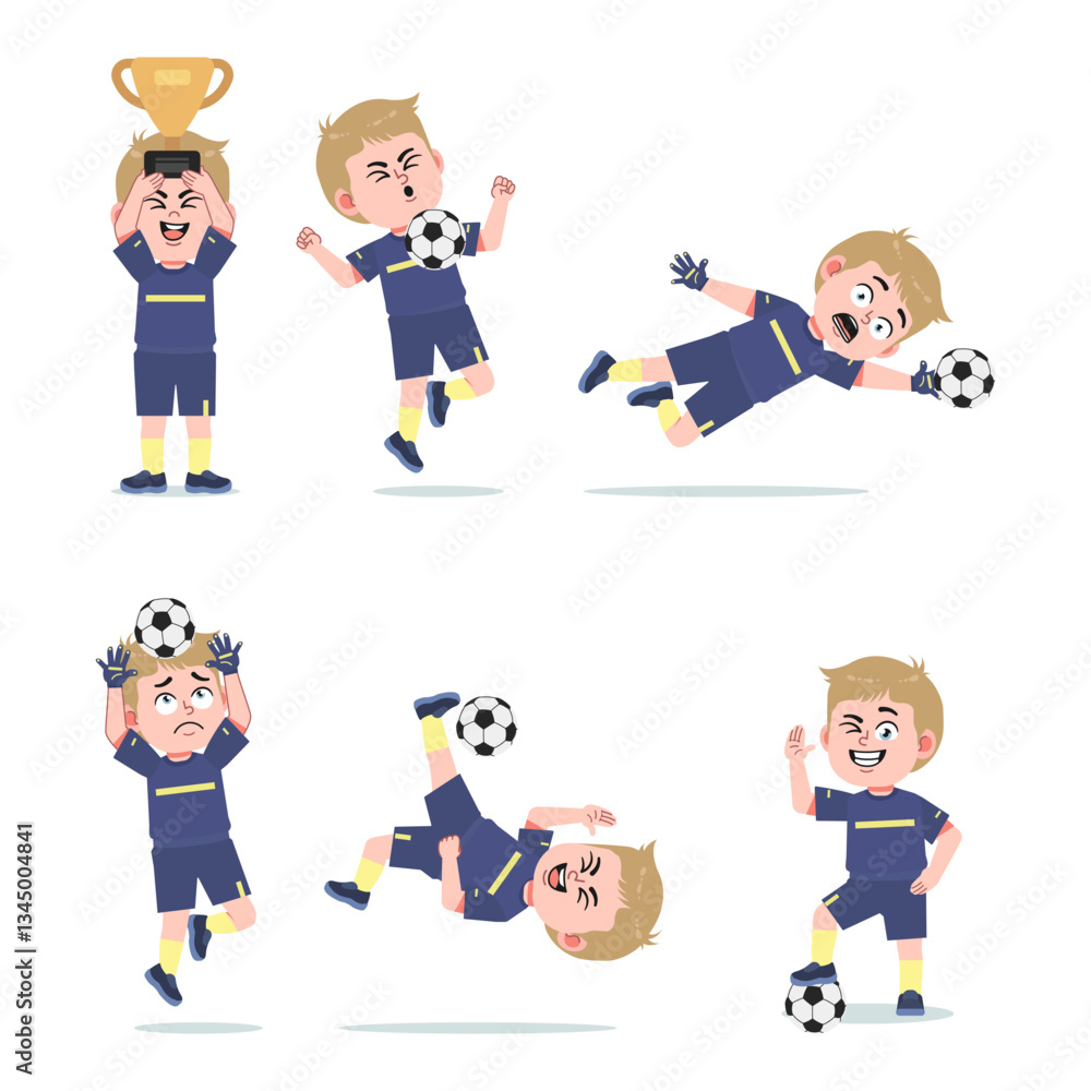 Cute American Boy with Blond Hair cartoon Playing Football Cute American Boy with Blond Hair cartoon Playing Football
