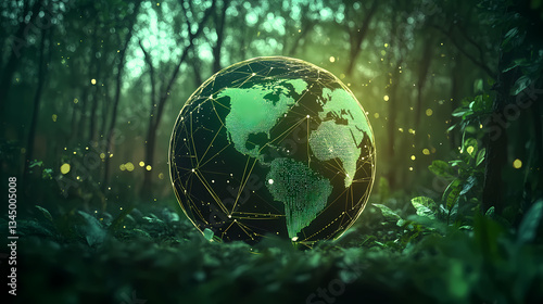 Obraz na płótnie Glowing Earth in the Middle of a Green Forest w salonie