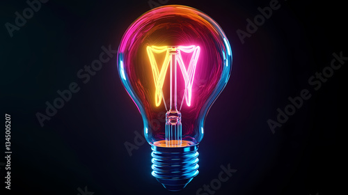 Obraz na płótnie Colorful Glowing Light Bulb on Black Background w salonie
