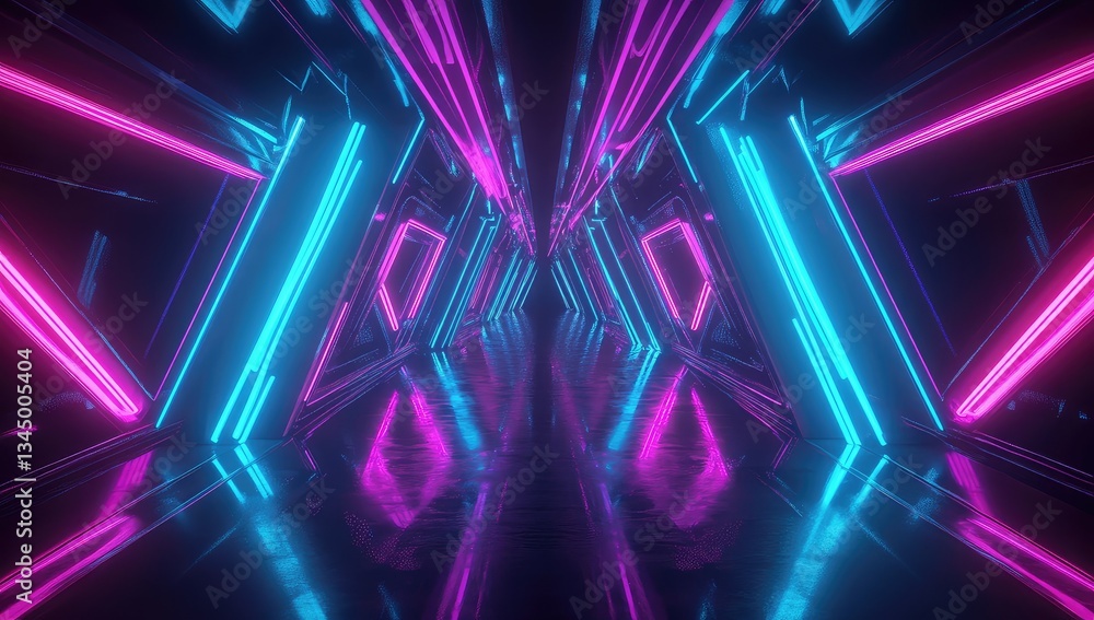 Neon tunnel, futuristic corridor, vibrant lights, reflection Neon tunnel, futuristic corridor, vibrant lights, reflection