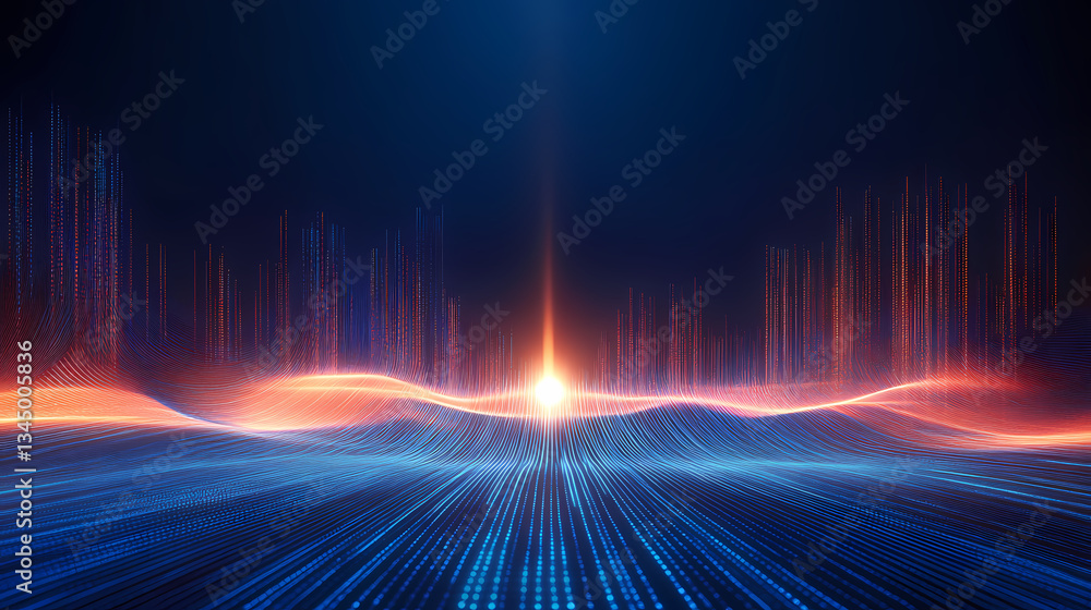 Abstract Blue and Orange Lines with Rising Light