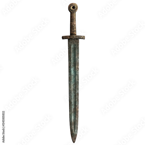 Bronze sword from ancient Rome, worn patina, isolated on transparent background