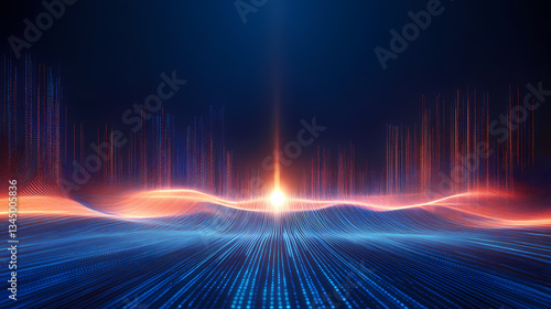 Abstract Blue and Orange Lines with Rising Light