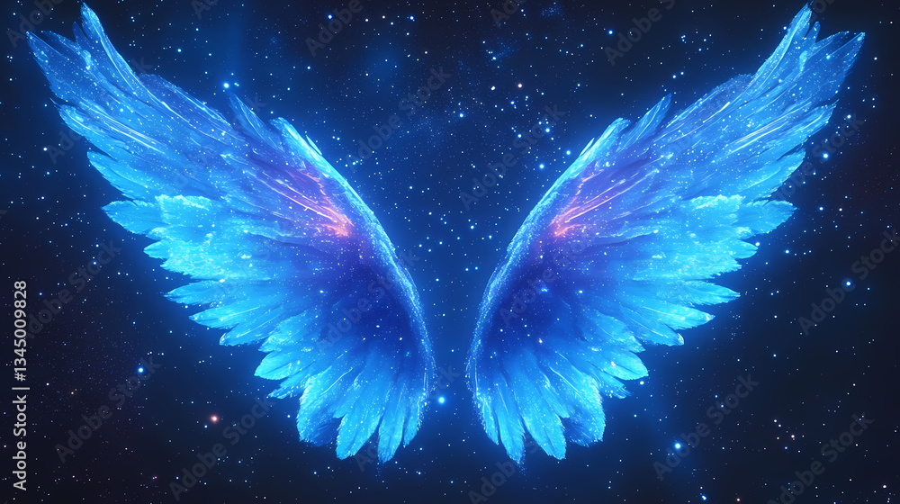 Blue wings spreading under a starry sky