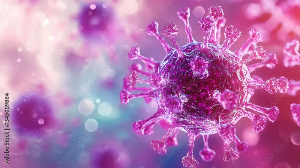 Abstract microscope image of a virus in purple and pink hues
