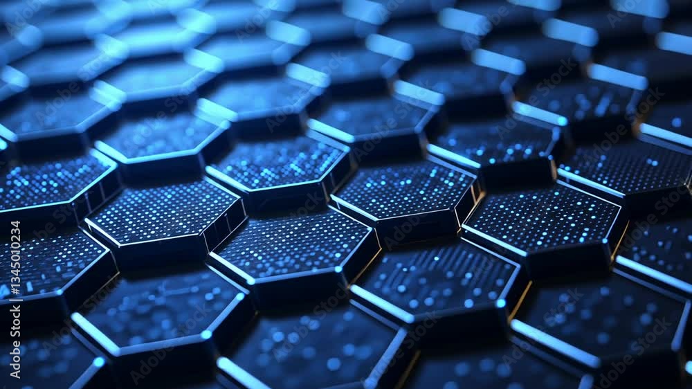 Futuristic Honeycomb Grid Background with Glowing Blue Lights for Technology Concept Futuristic Honeycomb Grid Background with Glowing Blue Lights for Technology Concept