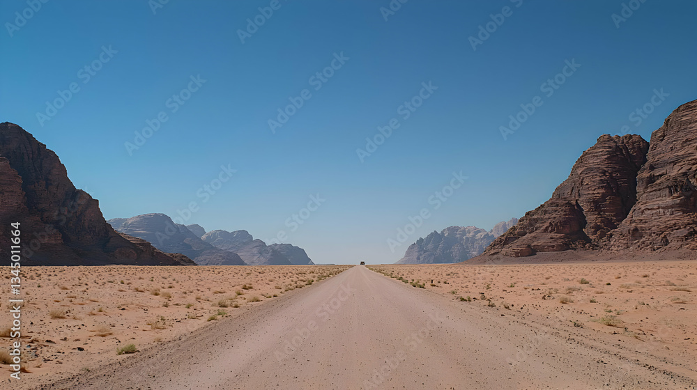 Desert Road Between Mountains Under Blue Sky Desert Road Between Mountains Under Blue Sky
