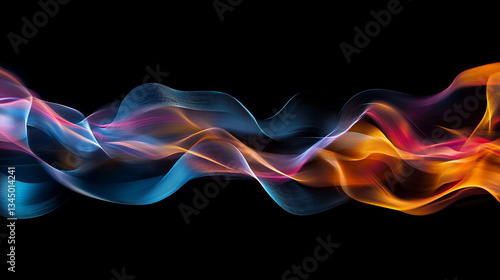Colorful abstract wave patterns with smooth gradients flowing across a black background, ideal for backgrounds