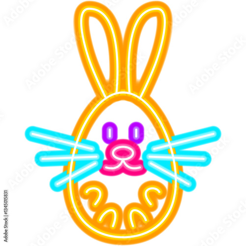 Bunny Neon Sign. Vector Illustration of Religious Holiday. Seasonal Greetings. Animal Farm Rabbit. Happy Easter.