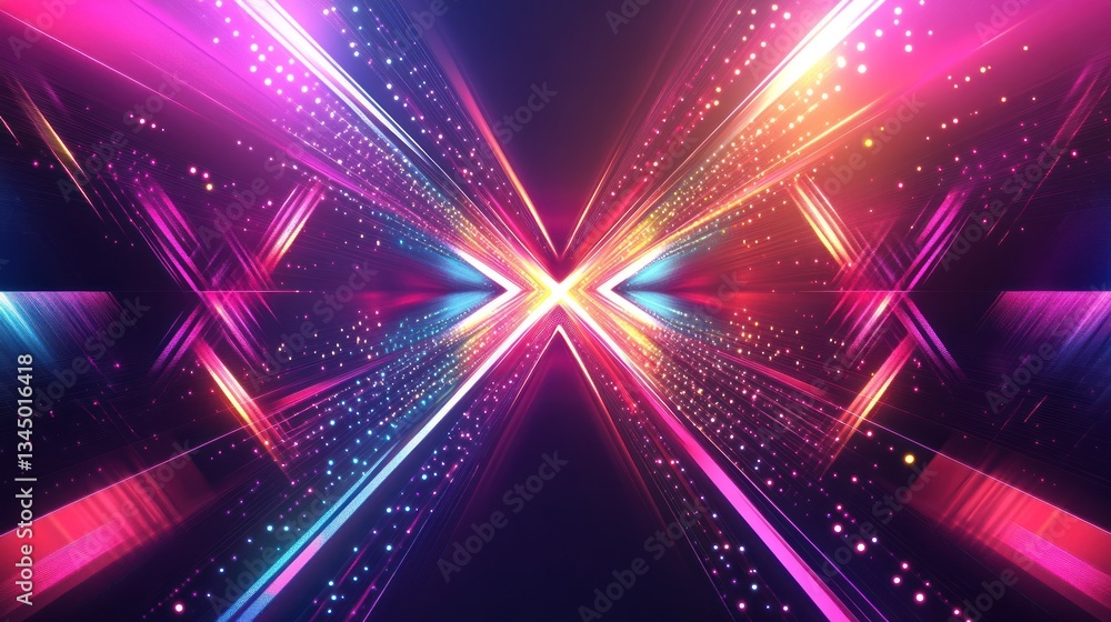 Naklejka premium Vibrant abstract light rays converging in a dynamic digital landscape