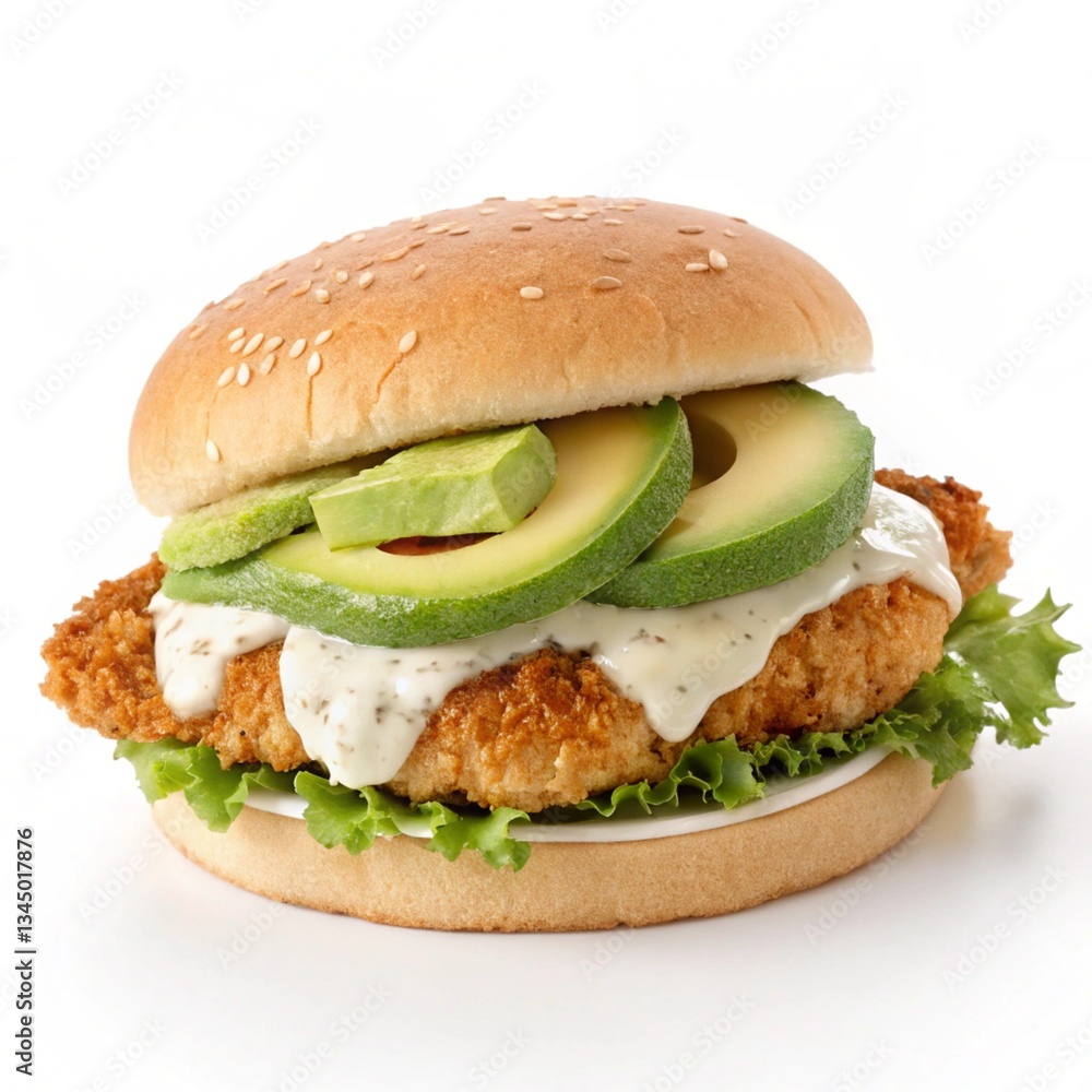 Avocado Ranch Chicken Burger – A crispy or grilled chicken patty with sliced avocado, lettuce, and ranch dressing in a soft bun. Avocado Ranch Chicken Burger – A crispy or grilled chicken patty with sliced avocado, lettuce, and ranch dressing in a soft bun.