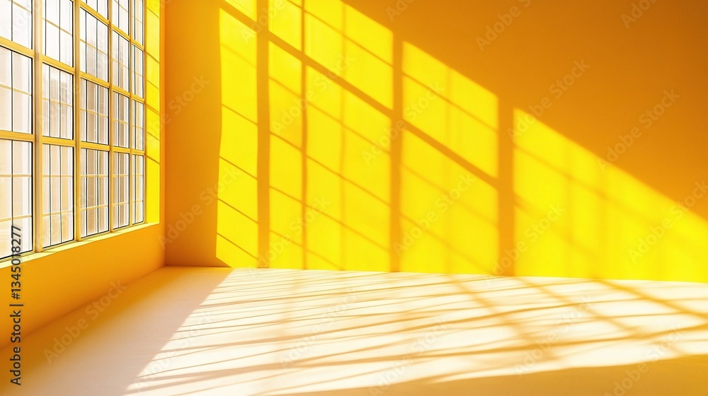 Bright Yellow Interior with Large Window and Shadow Patterns Bright Yellow Interior with Large Window and Shadow Patterns