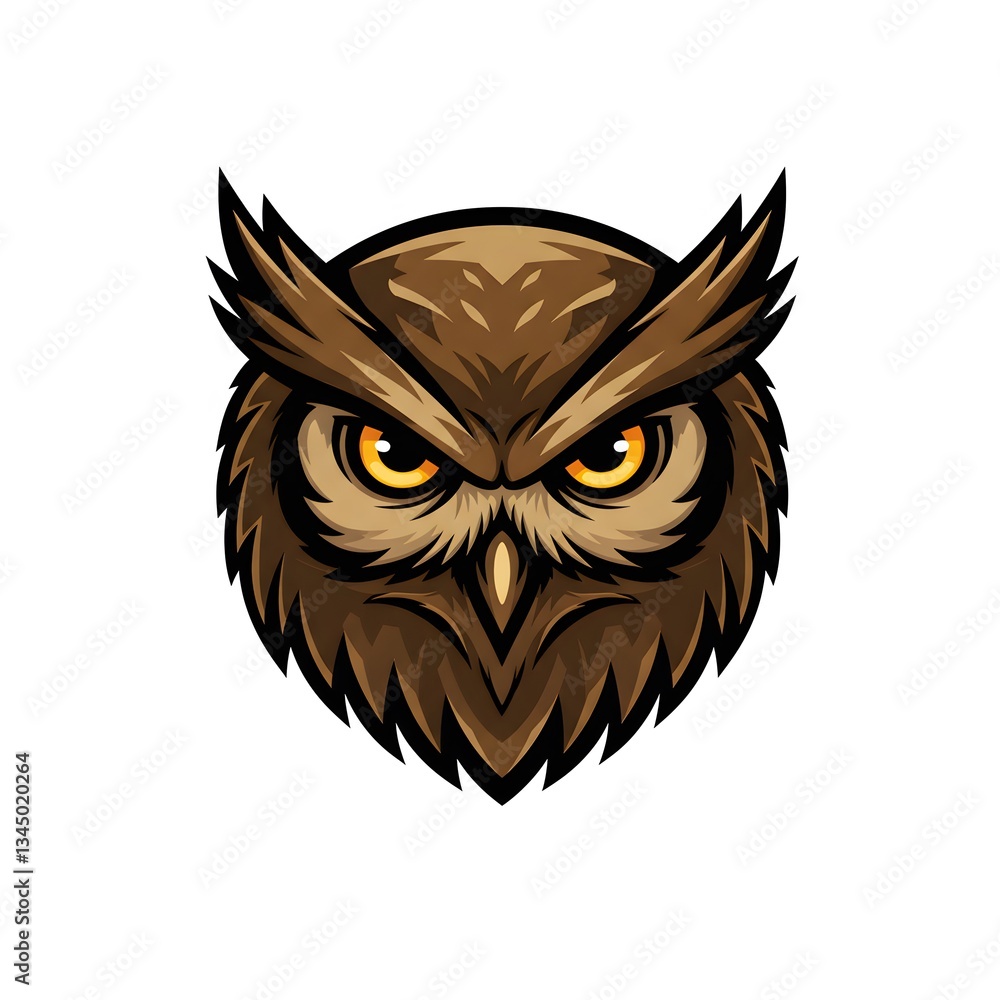 Fototapeta premium Majestic Owl Head Illustration Brown Feathers Intense Gaze Wildlife Bird Design