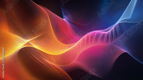 Colorful abstract waves of light flowing gracefully in a dark background, creating a vibrant atmosphere