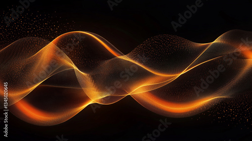 Abstract wave patterns in vibrant orange and gold tones against a dark background, evoking energy and movement