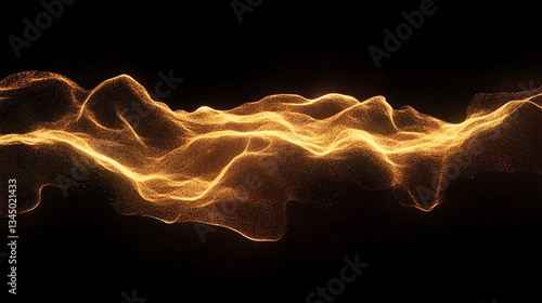 Abstract golden wave patterns flowing against a black background, creating a sense of motion and depth