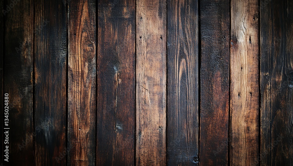 Naklejka premium A wooden background with dark brown wood planks, creating an aged and rustic feel for design projects