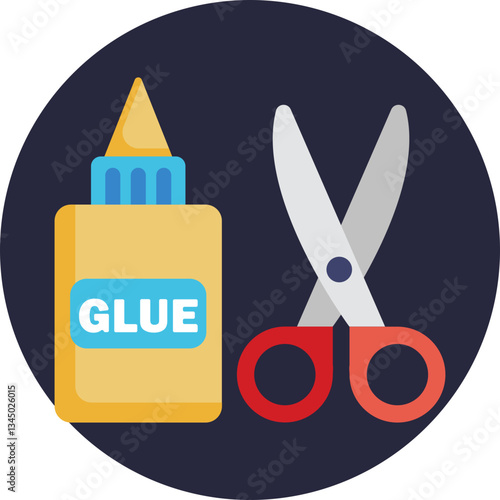 Icon representing basic crafting tools, including glue for adhesion and scissors for precision cutting.