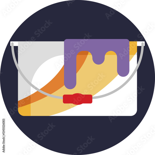 A bucket filled with paint, commonly used for home improvement or artistic projects.