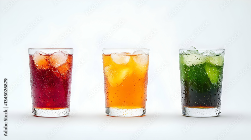 Three Iced Beverages In Different Colors Three Iced Beverages In Different Colors
