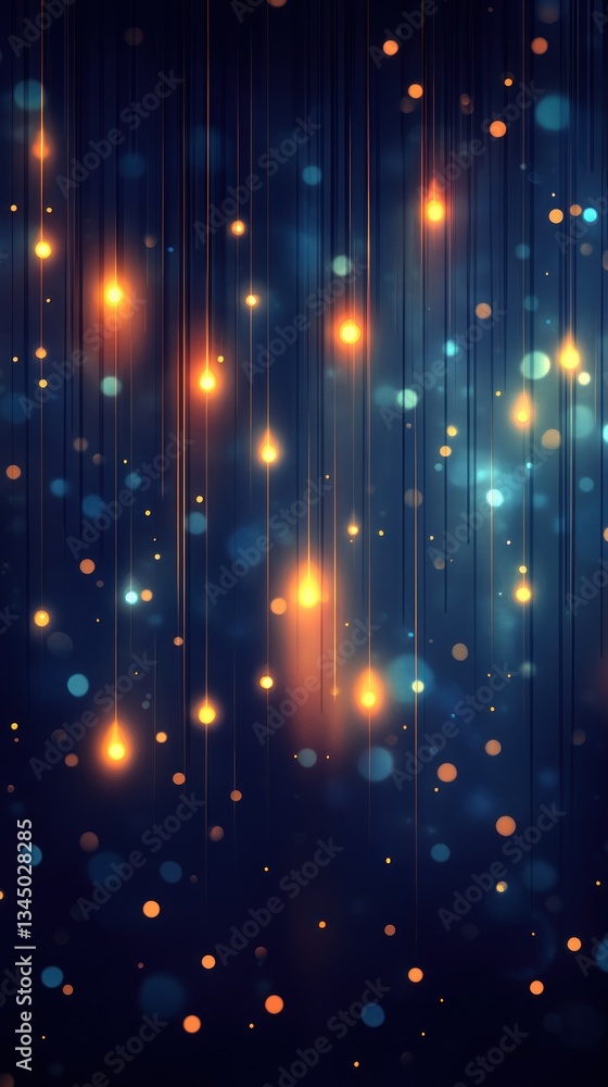Glowing lights appear to descend with soft blurry dark background Glowing lights appear to descend with soft blurry dark background