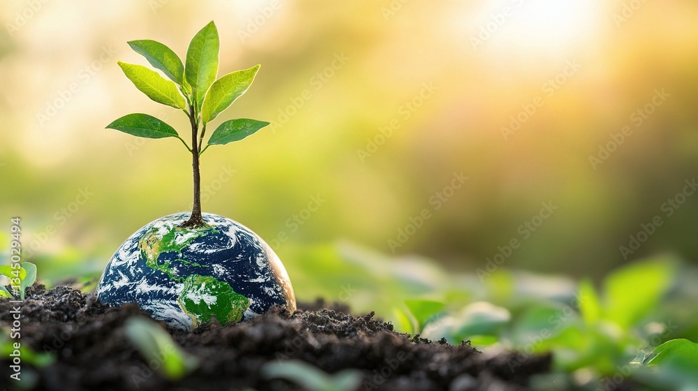 Growing Small Green Tree on Earth Symbolizing Nature and Sustainability Growing Small Green Tree on Earth Symbolizing Nature and Sustainability