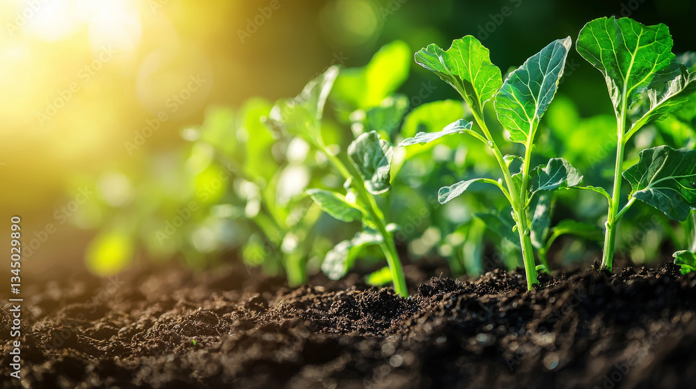 Close-up of vibrant green broccoli seedlings basking in sunlight. concept of growth, organic farming, sustainable agriculture, close-up of broccoli plants Close-up of vibrant green broccoli seedlings basking in sunlight. concept of growth, organic farming, sustainable agriculture, close-up of broccoli plants
