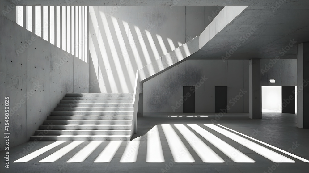 Obraz premium Empty Modern Concrete Interior With Sunlight Stripes