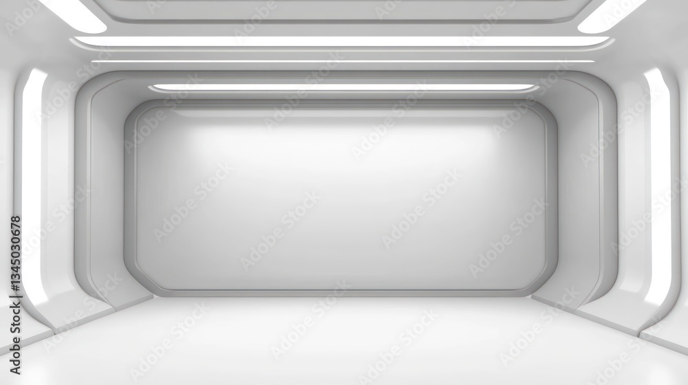 Modern minimalist interior design of a spacious white gallery with lighting Modern minimalist interior design of a spacious white gallery with lighting