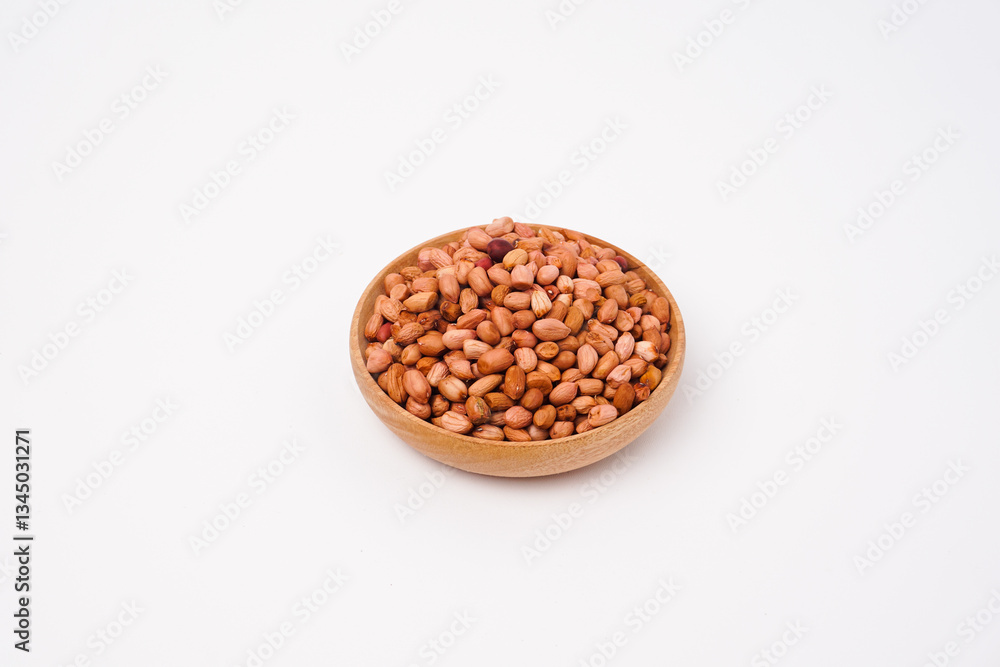 peanuts in wooden bowl, isolated white background peanuts in wooden bowl, isolated white background