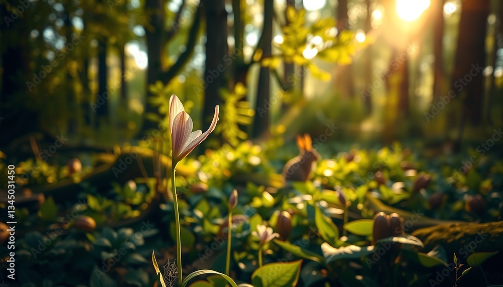 Obraz premium Sunlit Blossom in Enchanted Forest