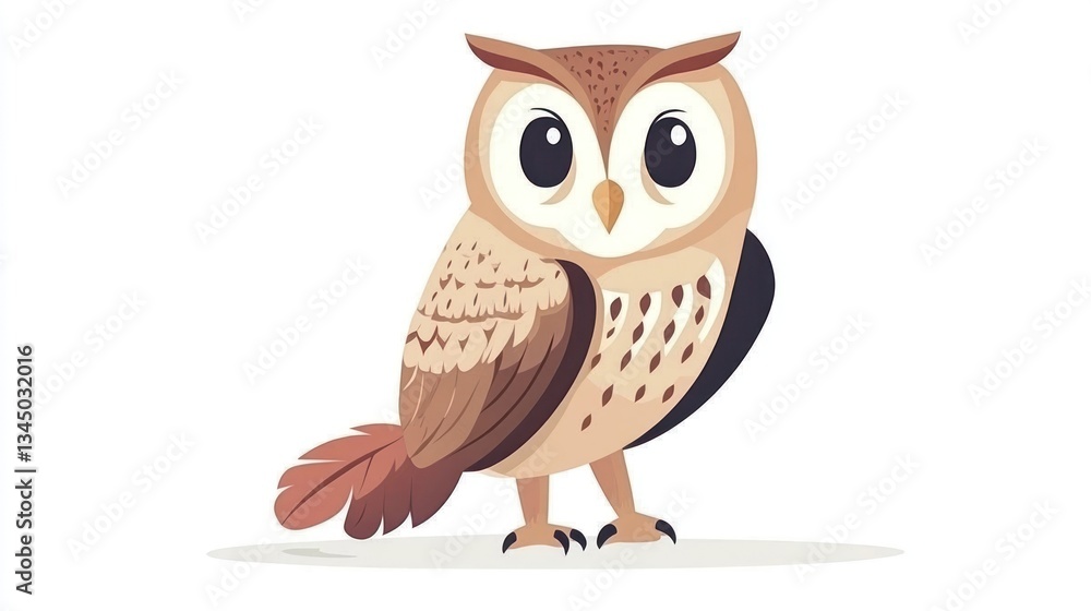 Cute cartoon owl, isolated on white, suitable for children's books or educational materials Cute cartoon owl, isolated on white, suitable for children's books or educational materials