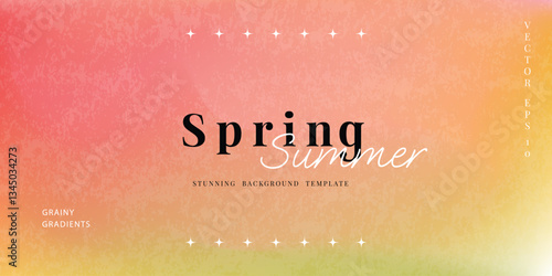 Abstract summer gradient mesh background vector. Wallpaper design with sparkle in grainy and blurry texture. Illustration for banner, backdrop, social media, cover, ads.