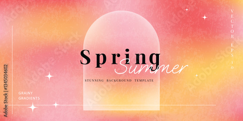 Abstract summer gradient mesh background vector. Wallpaper design with sparkle in grainy and blurry texture. Illustration for banner, backdrop, social media, cover, ads.