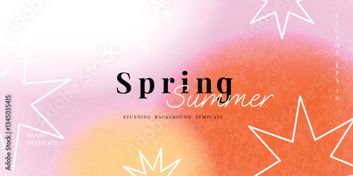 Abstract summer gradient mesh background vector. Wallpaper design with sparkle in grainy and blurry texture. Illustration for banner, backdrop, social media, cover, ads.